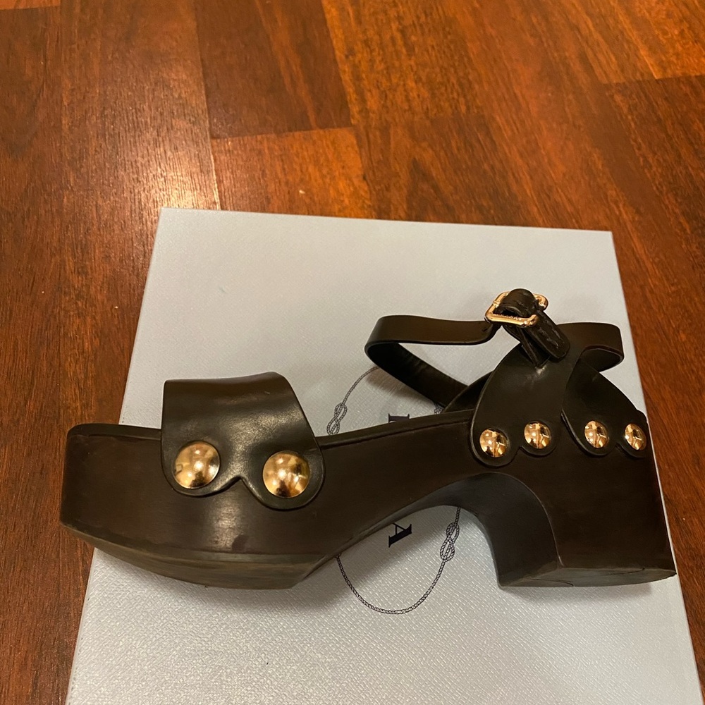Prada Black Wedge Sandals - New - Size 37.5 - Picture 3 of 6